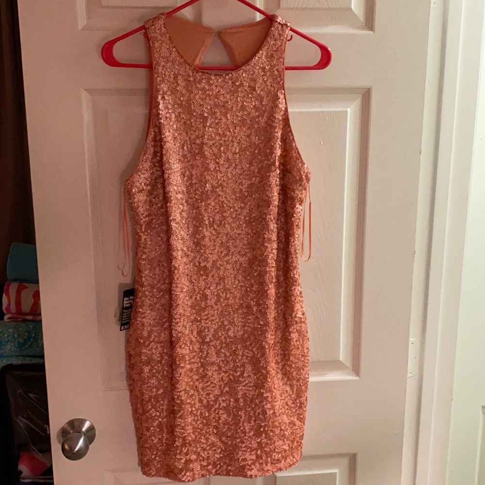 Pink sequin open back dress